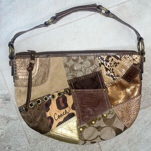 Coach vintage Patchwork Shoulder Bag - Brown and Gold leopard print